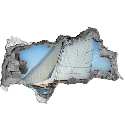 Wandbilder 3D Mauerdurchbruch Eine Yacht auf den Wellen des Meeres