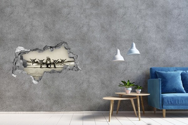 3D Wandtattoos Mauerdurchbruch Ein altes Flugzeug auf dem Rollfeld des Flughafens