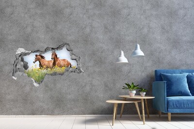Wandbilder 3D Mauerdurchbruch Pferde auf der Wiese