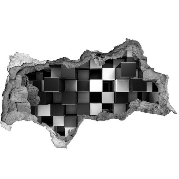 Mauerdurchbruch Aufkleber Schwarze und weiße Würfel in der Wand