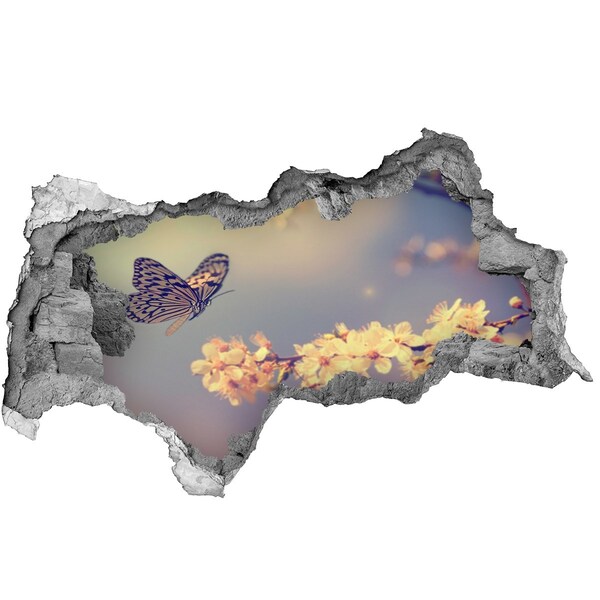 Wandbilder 3D Mauerdurchbruch Blumenlandschaft mit einem Schmetterling