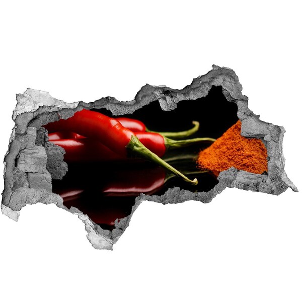 Mauerdurchbruch Aufkleber Chilischoten auf schwarzem Hintergrund