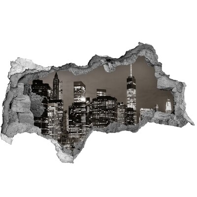 Wandbilder 3D Mauerdurchbruch New Yorker Skyline bei Nacht