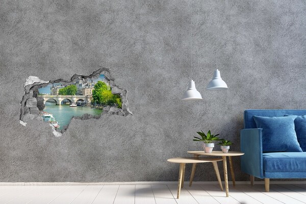 Wandbilder 3D Mauerdurchbruch Blick auf Paris durch ein Loch in der Wand