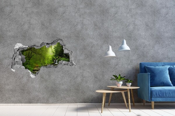 3D Wandtattoos Mauerdurchbruch Grüner Wald mit Wasserfall