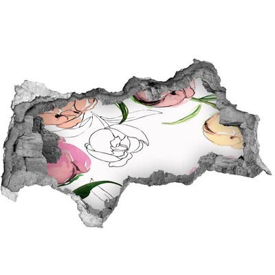 Wandbilder 3D Mauerdurchbruch Ein Blumenwandbild hinter einer beschädigten Wand