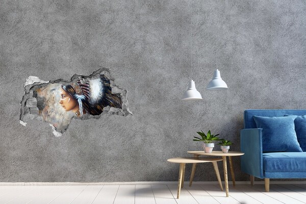 3D Wandtattoos Mauerdurchbruch Porträt einer indischen Kriegerin