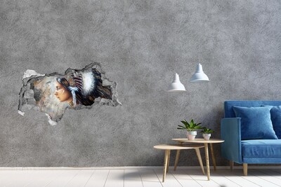 3D Wandtattoos Mauerdurchbruch Porträt einer indischen Kriegerin