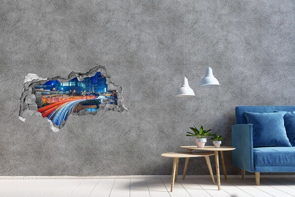 Wandbilder 3D Mauerdurchbruch Moderne Stadt bei Nacht