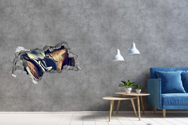 Mauerdurchbruch Aufkleber Ein Pferd, das hinter einer Mauer erschossen wurde