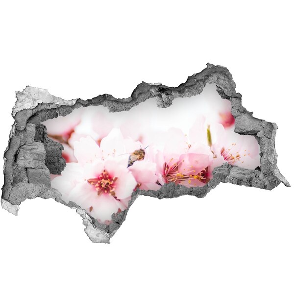Wandbilder 3D Mauerdurchbruch Kirschblüten mit einer Biene