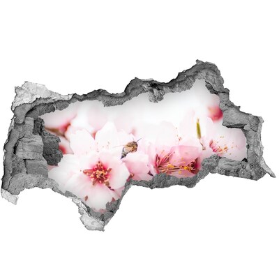 Wandbilder 3D Mauerdurchbruch Kirschblüten mit einer Biene