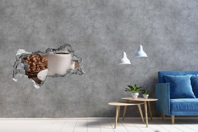 3D Wandtattoos Mauerdurchbruch Kaffee und Bohnen an der Wand im Hintergrund