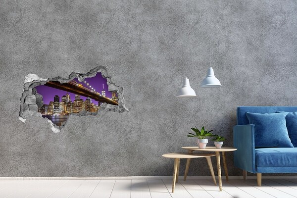 Wandbilder 3D Mauerdurchbruch Brooklyn Bridge bei Nacht