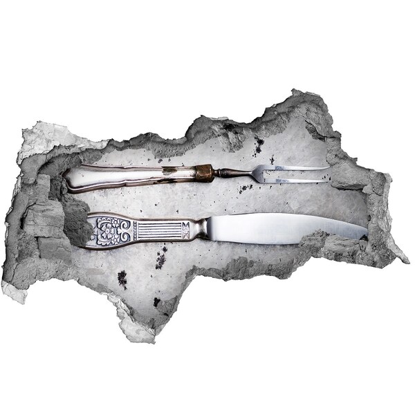 Wandbilder 3D Mauerdurchbruch Eine beschädigte Wand mit Küchenutensilien