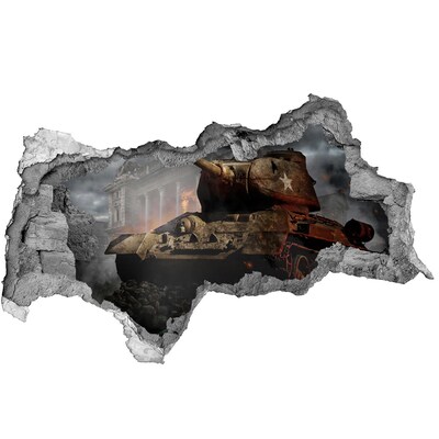 Wandbilder 3D Mauerdurchbruch Panzer in den Ruinen der Stadt
