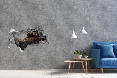 Wandbilder 3D Mauerdurchbruch Panzer in den Ruinen der Stadt