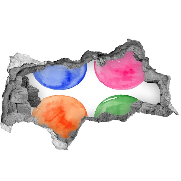 Mauerdurchbruch Aufkleber Bunte Bälle in einem Loch in der Wand