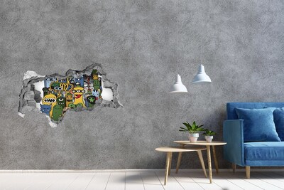 Mauerdurchbruch Aufkleber Bunte Monster in einem Loch in der Wand