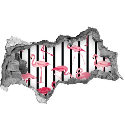 3D Wandtattoos Mauerdurchbruch Flamingos auf gestreiftem Hintergrund