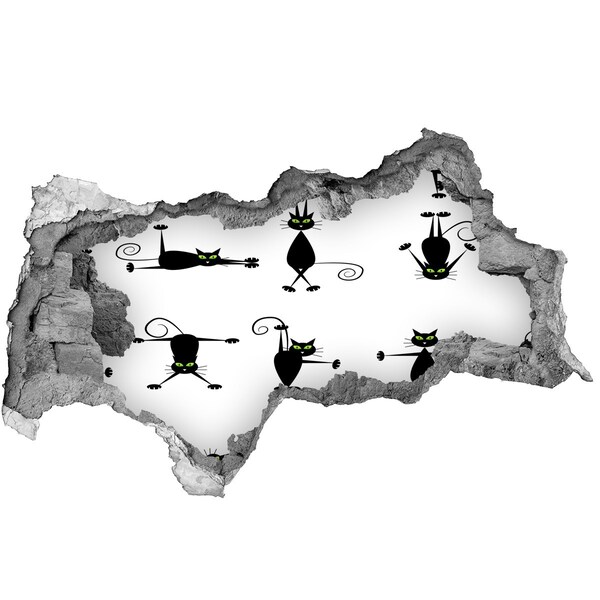 Wandtattoos Mauerdurchbruch Schwarze Katzen auf weißem Hintergrund