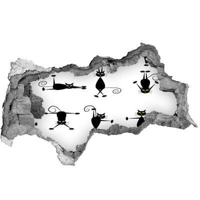 Wandtattoos Mauerdurchbruch Schwarze Katzen auf weißem Hintergrund