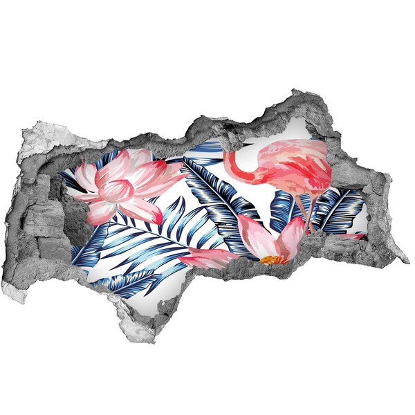 3D Wandtattoos Mauerdurchbruch Tropisches Paradies mit Flamingos