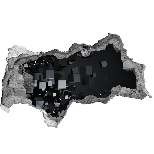 Wandbilder 3D Mauerdurchbruch Schwarze Würfel im dreidimensionalen Raum