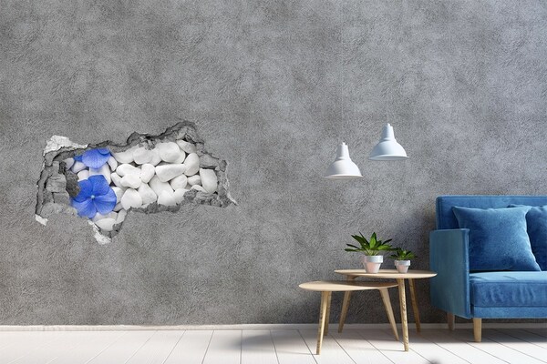 Wandtattoos Mauerdurchbruch Strandkiesel mit blauem Akzent