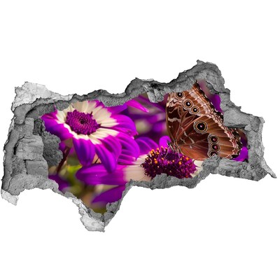 3D Wandtattoos Mauerdurchbruch Schmetterling auf Blumen in einem Loch in der Wand