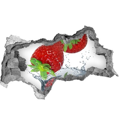 Mauerdurchbruch Aufkleber Saftige Erdbeeren in einer Wasserexplosion