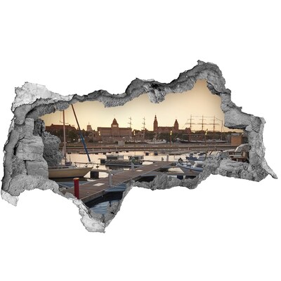3D Wandtattoos Mauerdurchbruch Der Hafen im Sonnenuntergang