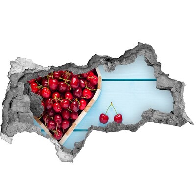 3D Wandtattoos Mauerdurchbruch Süße Kirschen auf blauem Hintergrund