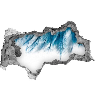 Mauerdurchbruch Aufkleber Blaue Federn im Beton