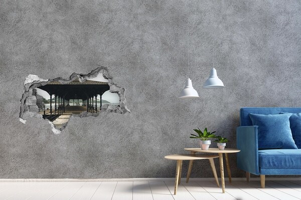 Wandbilder 3D Mauerdurchbruch Blick auf den Pier über das Wasser