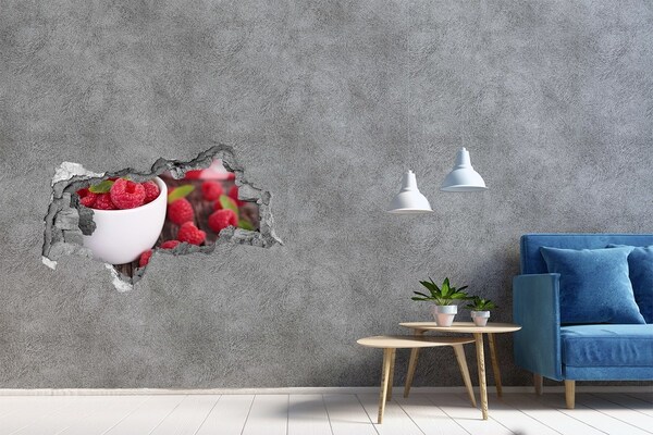 3D Wandtattoos Mauerdurchbruch Himbeeren in einer Schüssel