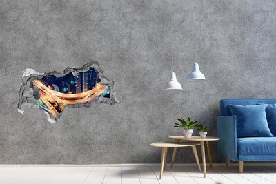 Mauerdurchbruch Aufkleber Blick auf die Stadt bei Nacht