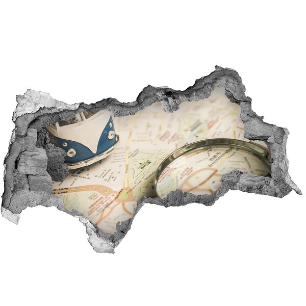 3D Wandtattoos Mauerdurchbruch Karte mit Lupe in einem Loch in der Wand