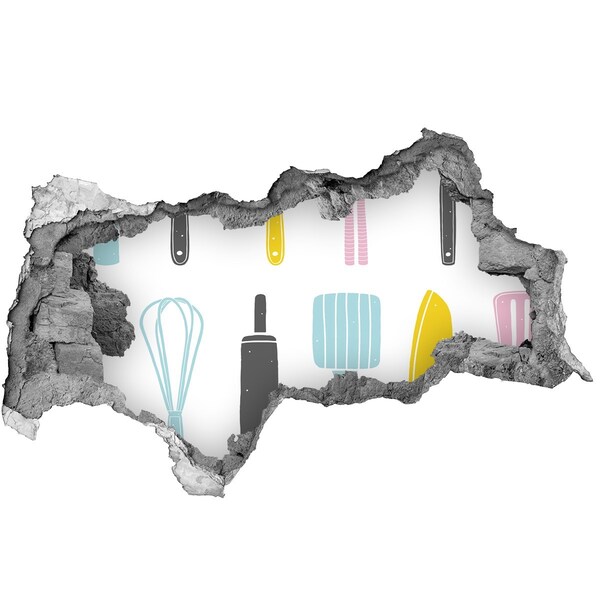 Wandtattoos Mauerdurchbruch Küchenutensilien in einem Loch in der Wand