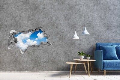 Wandbilder 3D Mauerdurchbruch Himmel mit Wolken durch ein Loch in der Wand