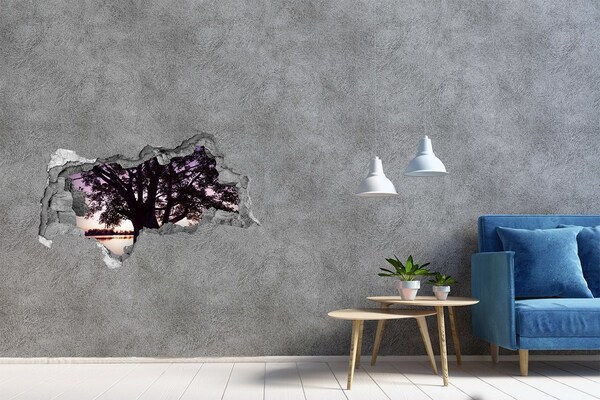 Wandtattoos Mauerdurchbruch Sonnenuntergang hinter dem Baum