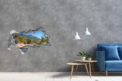 Wandtattoos Mauerdurchbruch Berglandschaft hinter dem Loch in der Wand
