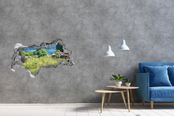 Wandtattoos Mauerdurchbruch Tropische Landschaft hinter dem Loch in der Wand