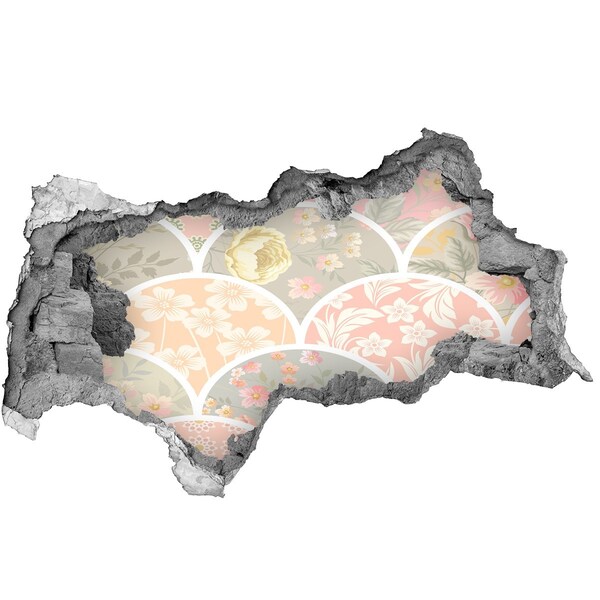 3D Wandtattoos Mauerdurchbruch Blumenmuster hinter einer beschädigten Wand