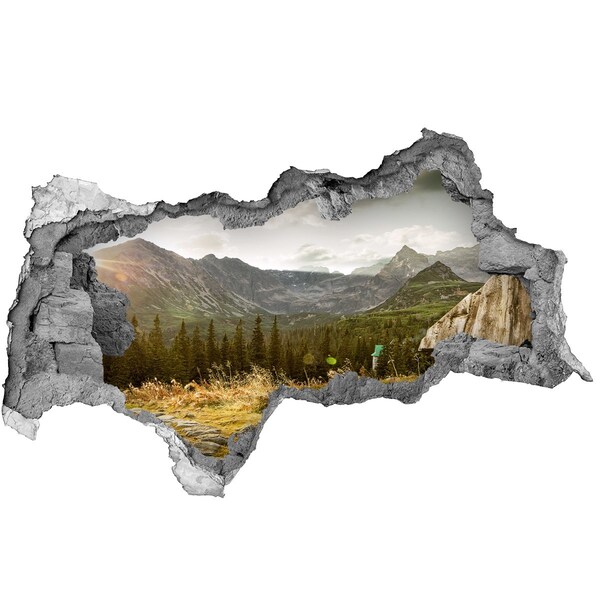Wandbilder 3D Mauerdurchbruch Berglandschaft durch ein Loch in der Wand