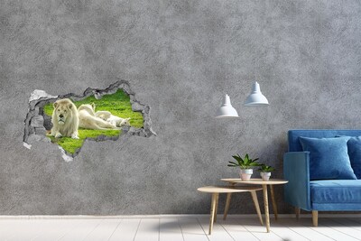 3D Wandtattoos Mauerdurchbruch Weißer Löwe in seinem natürlichen Lebensraum