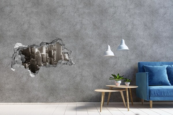 Wandtattoos Mauerdurchbruch Blick auf die Stadt durch ein Loch in der Wand