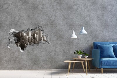 Wandtattoos Mauerdurchbruch Blick auf die Stadt durch ein Loch in der Wand