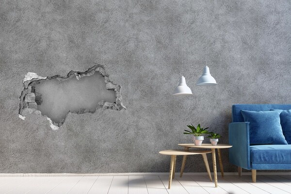 Wandtattoos Mauerdurchbruch Rissige Wand mit Blick auf den Beton
