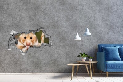 3D Wandtattoos Mauerdurchbruch Hamster in einem durchsichtigen Loch in der Wand